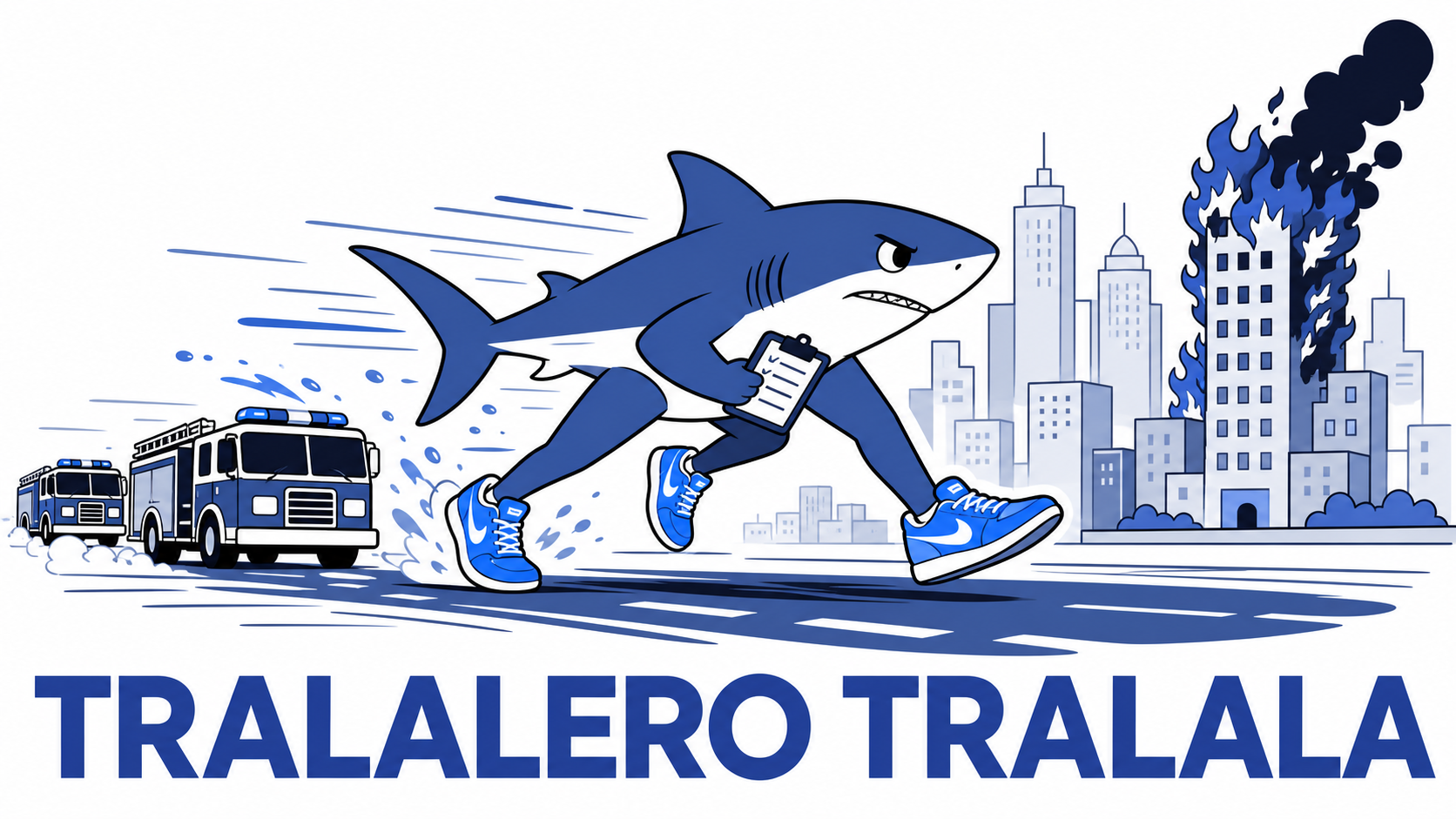 Tralalero Tralala sprinting to the fire